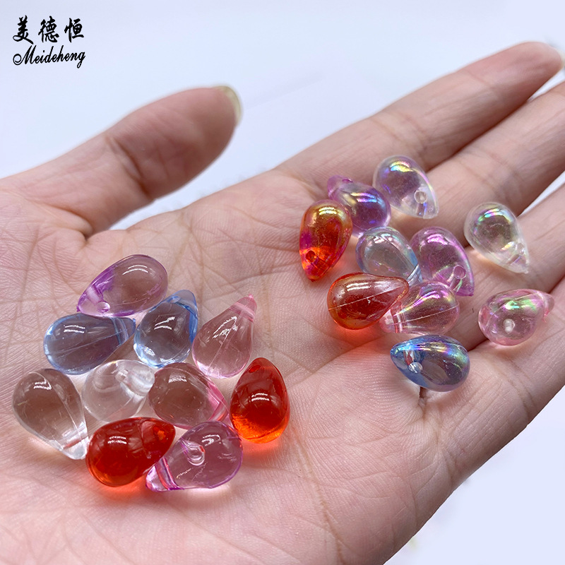 Two diy DIY hair accessories, hairpins and headwear beads with a hanging hole, featuring the same colorful transparent water drop beads as the popular ones Application Scenario