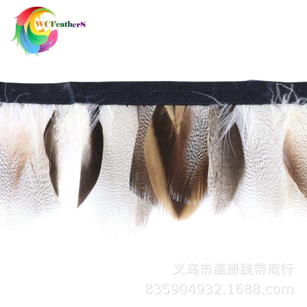 现货销售天然花纹孔雀毛花鸡毛不染色环保鸡毛礼服鞋帽装饰10米白底实物图