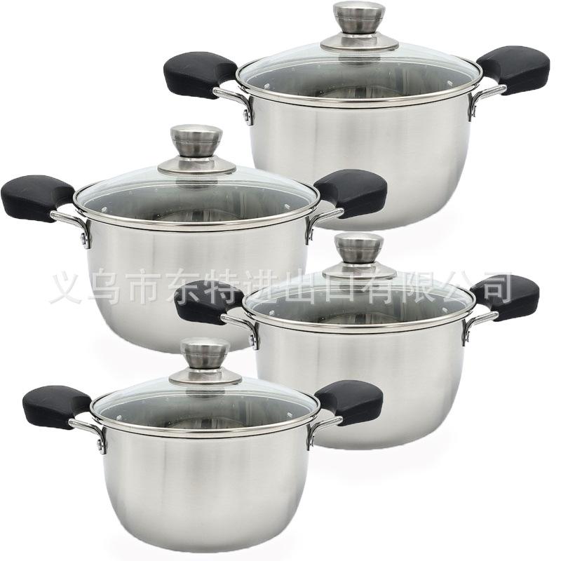 Factory direct sales of 4-piece sets of stainless steel soup POTS, 18-24cm sets, for export. Household multi-purpose soup POTS and gift POTS Item Picture
