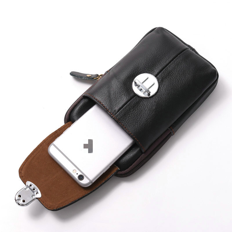 Multi-Functional Business Men Wear Belt Mobile Phone Vertical Waist Pack Horizontal Cowhide Thin Waterproof Leather Wholesale Application Scenario
