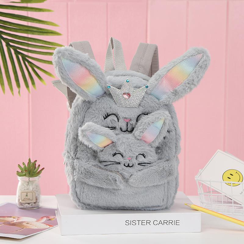 Cross-border women's bag Unicorn Colorful Rabbit plush cute backpack Korean version casual and cute children's student schoolbag undefined