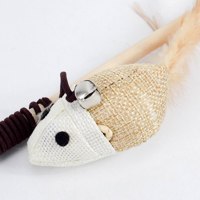 Pet Products Pet Products 2021 Pet Cat Products manufacturers direct sales log handmade mouse and cat teasing rod with bell linen chicken and cat teasing rod Specification drawing