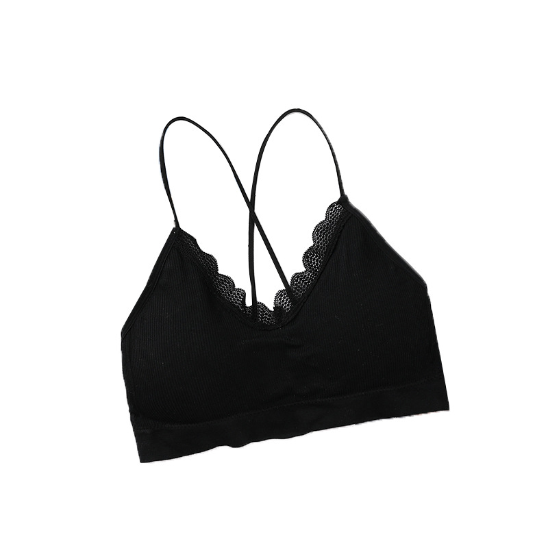 New seamless lace threaded beauty back, chest wrap, fine shoulder strap, comfortable and breathable, thick chest pad, gathering sports halter top Item Picture