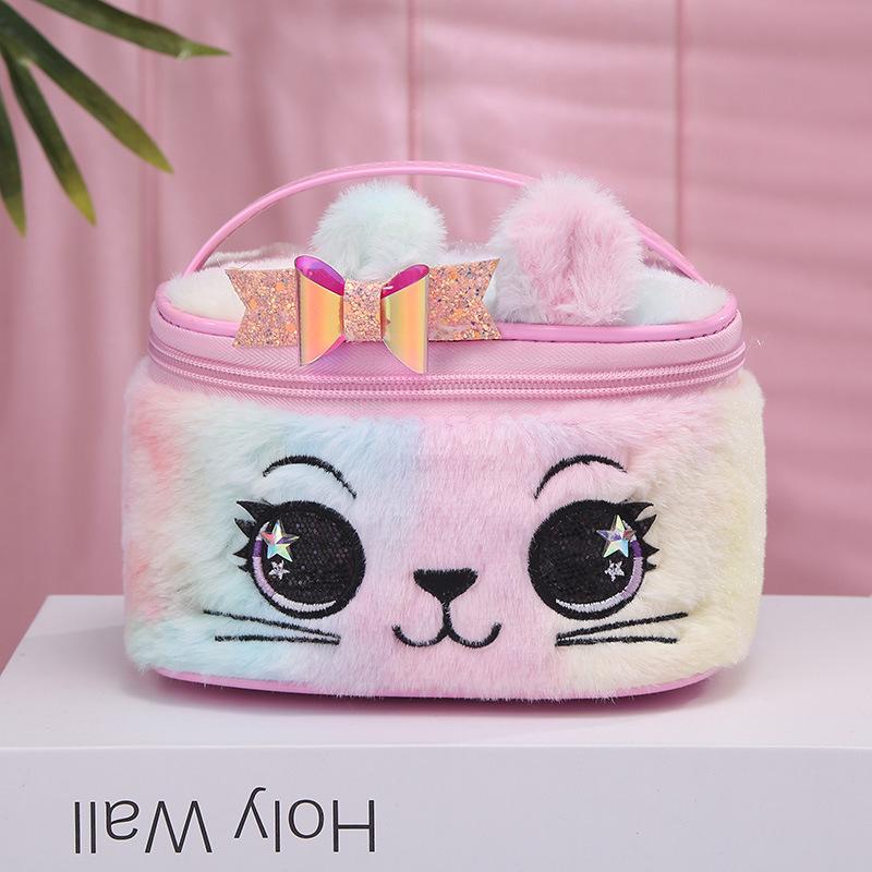 Wholesale of large-capacity cosmetic bags for cats and rabbits in foreign trade, pu leather cute hand-held bags, and storage bags for girls and children undefined