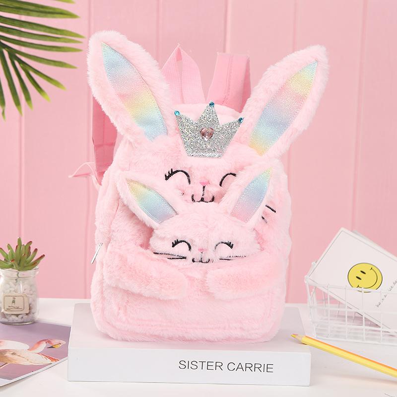 Cross-border women's bag Unicorn Colorful Rabbit plush cute backpack Korean version casual and cute children's student schoolbag undefined