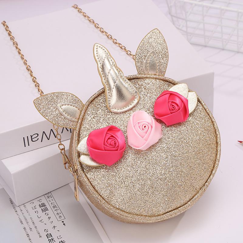 Cadena cross body bolsa redonda unicornio flor un hombro cross body bolsa cremallera cartoon cute undefined