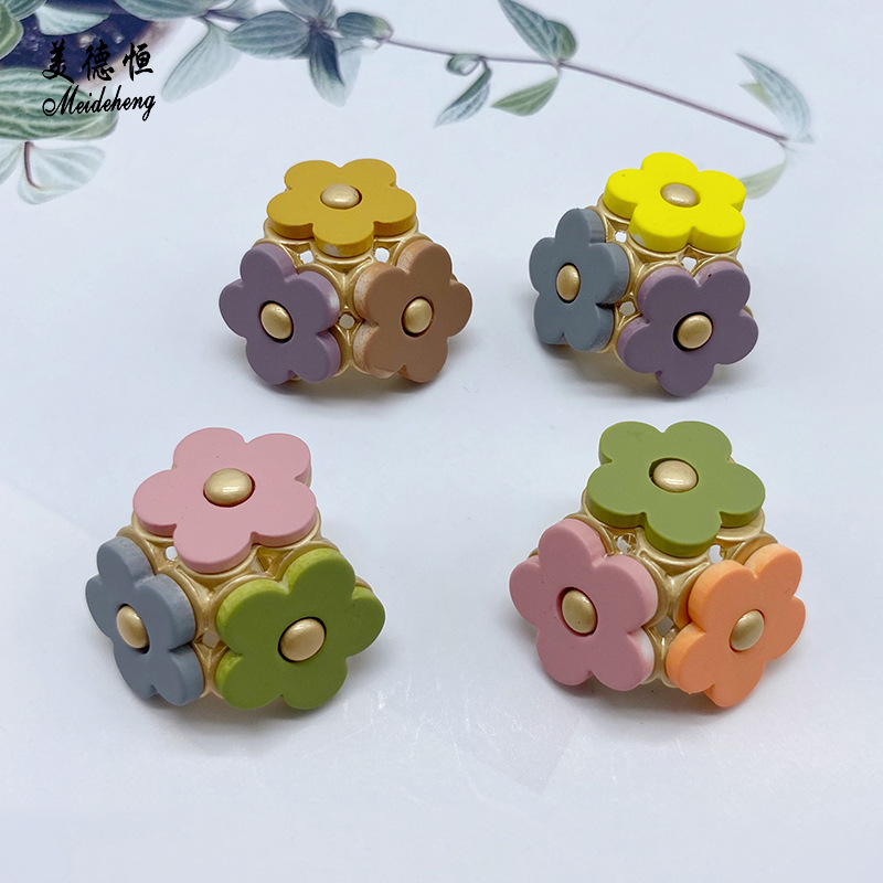 网红同款发饰发绳头饰配件三朵花 diy合金材料新款橡皮筋饰配