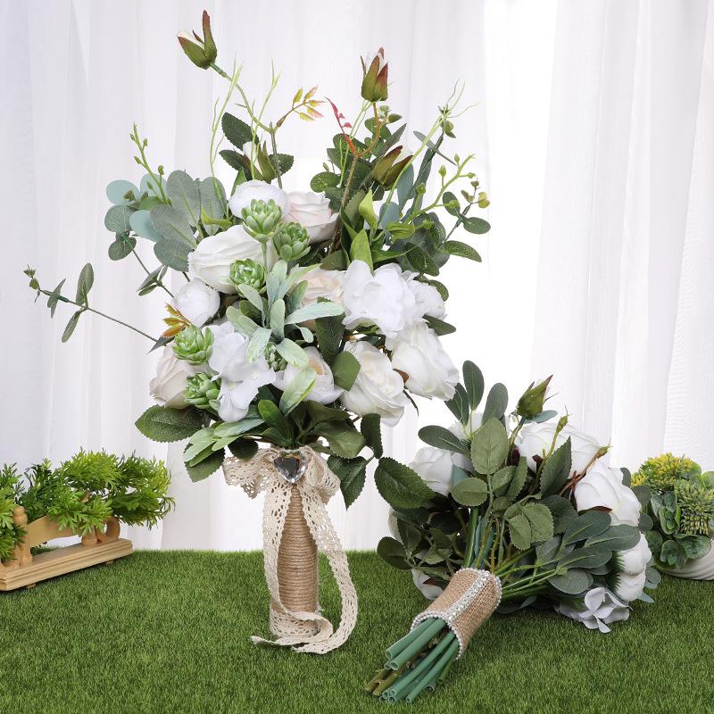 European-style simulated bride's bouquet, wedding bride's bouquet, white simulated rose, wholesale wedding supplies undefined