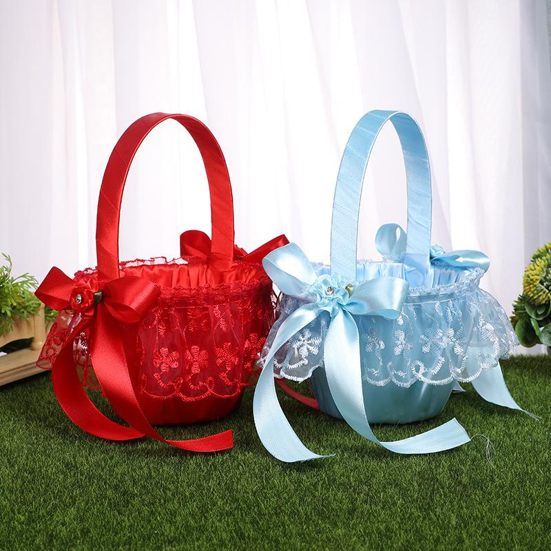 Wedding products, wedding products, wedding products, wedding products, wedding products, wedding products, direct supply from wedding products manufacturers. European-style wedding supplies, lace fabric flower baskets, white handcrafted bow flower baskets, flower scattering baskets for children wholesale Application Scenario
