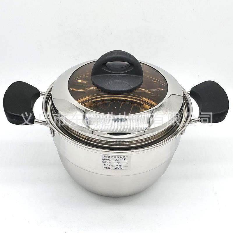 Factory direct sales of stainless steel soup pot 22-28cm, 4-piece set, electric wooden handle soup pot, multi-functional soup pot