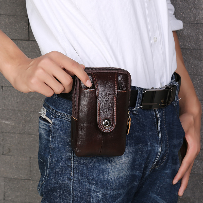 Three-Layer Vertical Bag Small Magnetic Buckle Waist Pack Leather Vertical Mobile Phone Bag Portable Men's Waist Pack Mobile Phone Storage Bag Small Hanging Bag Application Scenario