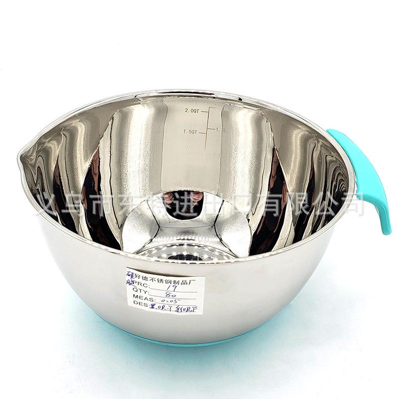 Factory direct sales stainless steel salad basin, high-quality stainless steel silicone handle basin, salad bowl with scale, anti-slip baking Application Scenario