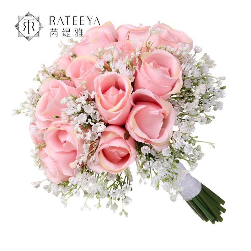 新款仿真新娘手捧花创意玫瑰花束婚礼新娘森系手捧花婚庆用品批发
