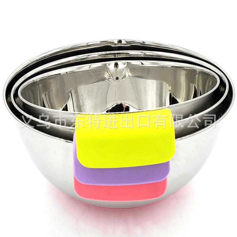 Factory direct sales stainless steel salad basin, high-quality stainless steel silicone handle basin, salad bowl with scale, anti-slip baking details Picture