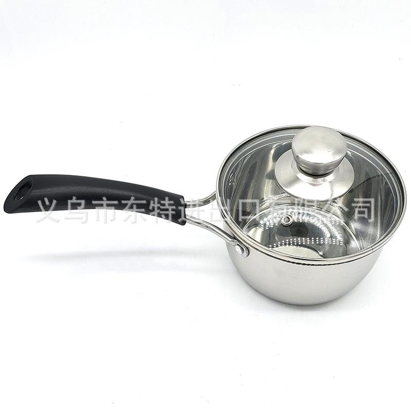 Factory direct sales of stainless steel milk pot three-piece set, milk and noodle pot for export, 14-18cm single handle milk pot gift details Picture