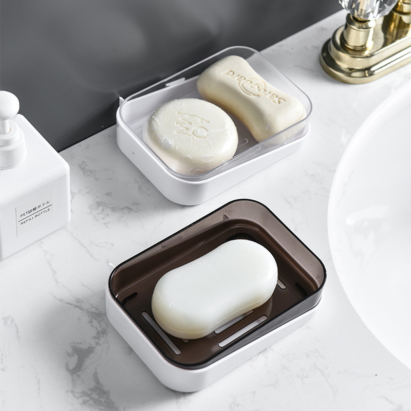 Wall-mounted soap box, no-drilling, traceless soap box, double-layer draining, bathroom and toilet storage rack soap box details Picture