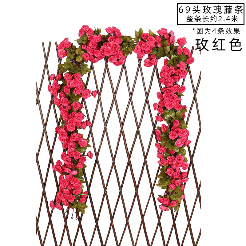 Emulación rosa flor ratán colgante de pared flor de seda decoración de boda sakura ratán flor falsa emulación de techo planta flor ratán undefined