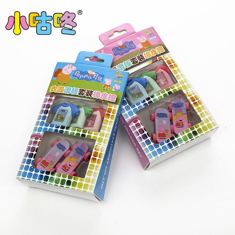 2021厂家定做创意卡通 猪头衣服 滑板车橡皮擦 儿童小奖品批发