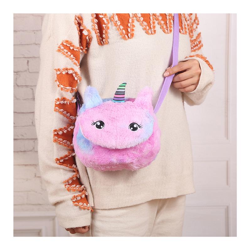 Unicorn plush cartoon children's plush coin purse, princess single-shoulder crossbody bag, little girl bag Item Picture