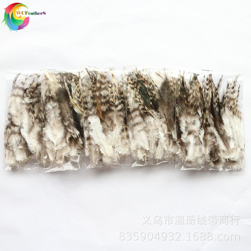 温册羽毛现货批发自然色青芦花尖8-16cm50根一套黑白条花鸡毛产品图