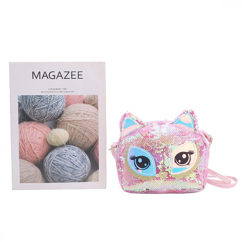 新款休闲美人鱼亮片独角兽Unicorn猫头鹰单肩斜挎包儿童学生女包白底实物图