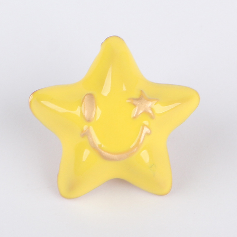 Factory direct sales of 20mm alloy material oil-dripping golden smiling five-pointed star diy loose bead hair accessory, 100 matching pieces of beads undefined