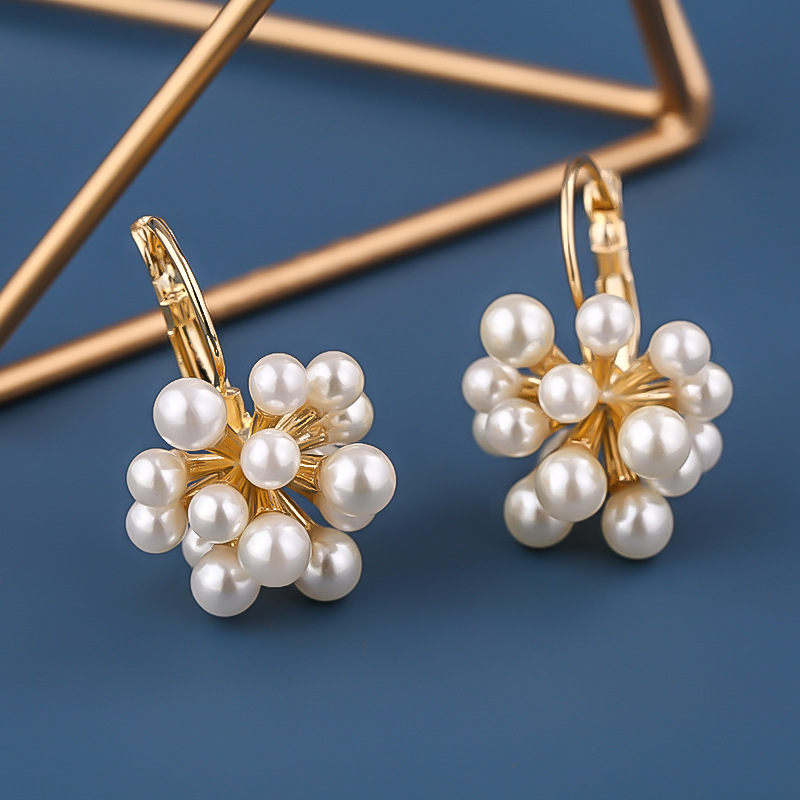 New 925 silver needle stud earrings, Korean fashion trendsetter style pearl earrings, versatile earrings for women, Korean version wholesale Specification image