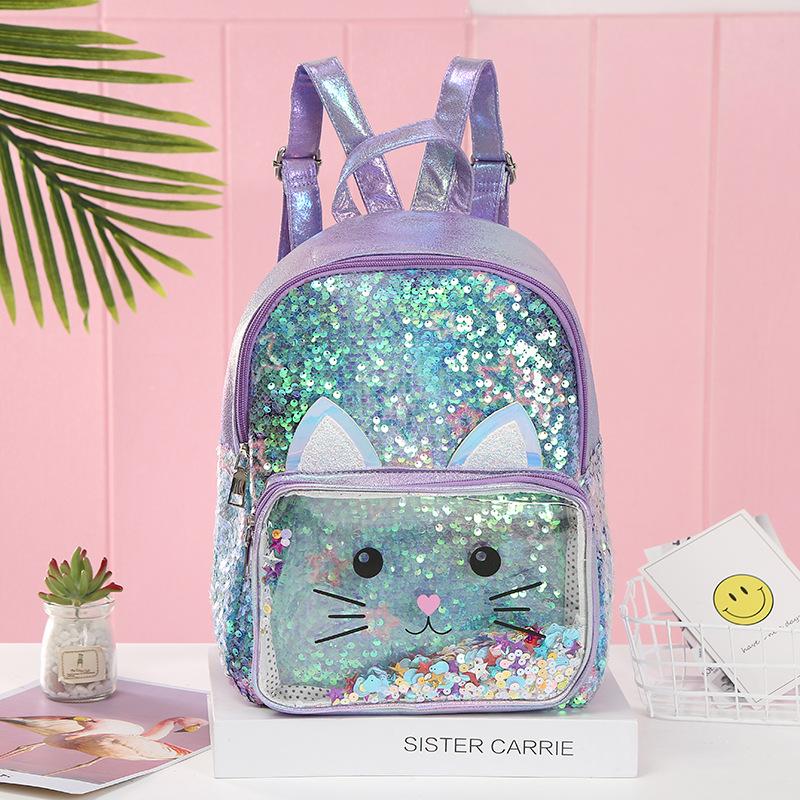 Unicorn Sequined backpack for children, cute cartoon casual schoolbag, large-capacity travel bag for girls