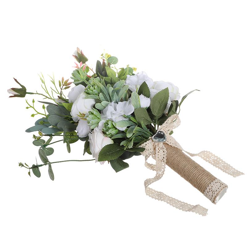 European-style simulated bride's bouquet, wedding bride's bouquet, white simulated rose, wholesale wedding supplies Item Picture