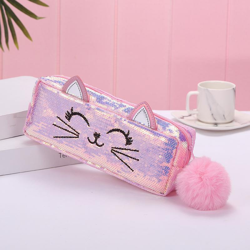 Nueva sirena lentejuelas unicornio Unicorn bolsa de plumas bolsa de maquillaje estudiante gato dibujos animados bordado bolsa de niños undefined