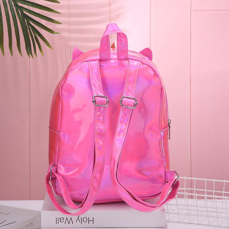 Unicorn large-capacity Unicorn laser bright pink schoolbag, cartoon women's backpack, travel bag, pu backpack details Picture