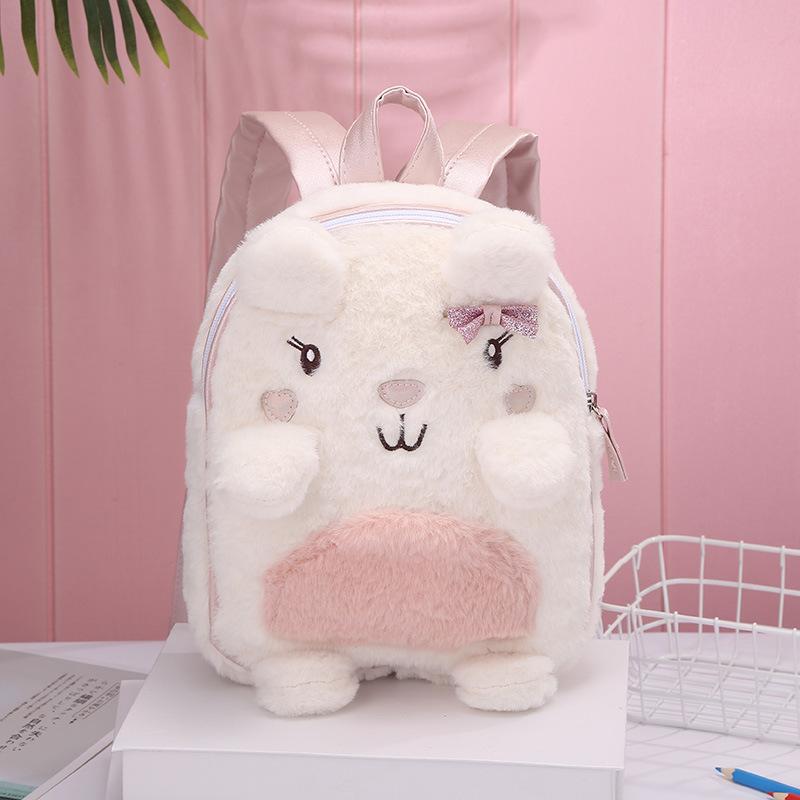 New plush and cute little bear cartoon bow backpack for children, adorable snack backpack for babies