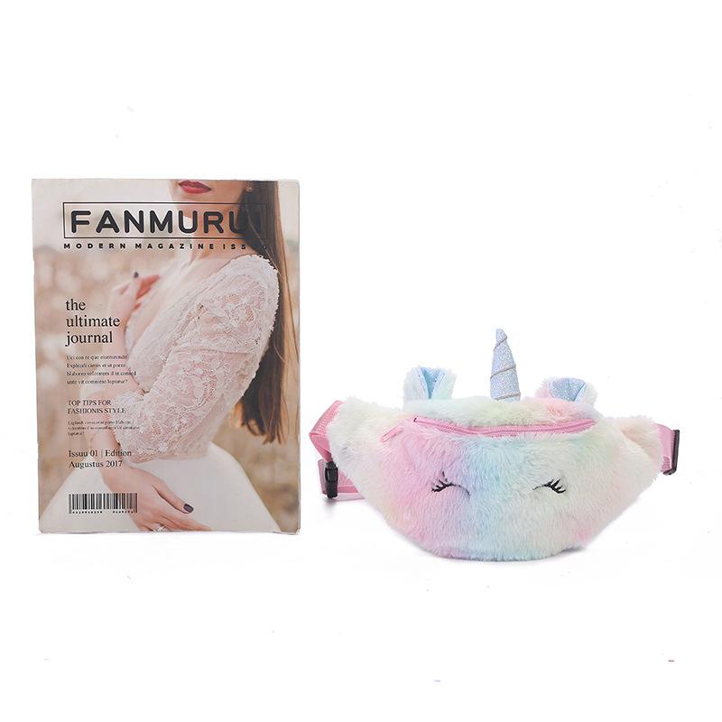unicorn colorful plush waist bag for autumn and winter, new cartoon single-shoulder crossbody bag, embroidered by girls and students Item Picture