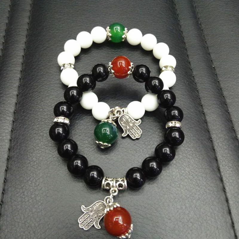 New trendy crystal jewelry: Green Dongling White Porcelain Obsidian combination bracelet, palm fortune bead bracelet wholesale, handcrafted