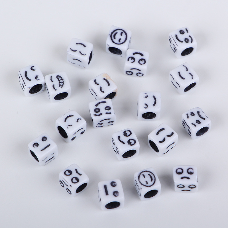 Acrylic large-hole through-hole smiling face small square bead rubber band versatile hair accessory diy handcrafted material accessory undefined