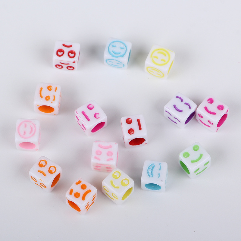 Acrylic large-hole through-hole smiling face small square bead rubber band versatile hair accessory diy handcrafted material accessory undefined