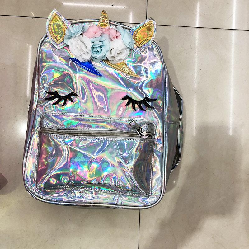 Unicorn large-capacity Unicorn laser bright pink schoolbag, cartoon women's backpack, travel bag, pu backpack undefined