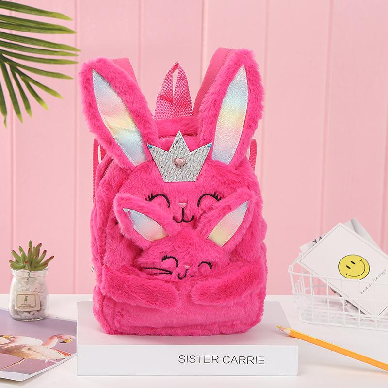 Cross-border women's bag Unicorn Colorful Rabbit plush cute backpack Korean version casual and cute children's student schoolbag undefined