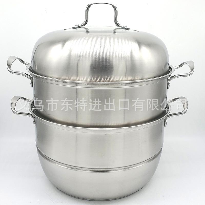 Stainless steel thickened steamer, electric wooden handle, bottom combination cover, three-layer steamer, household multi-functional soup steamer