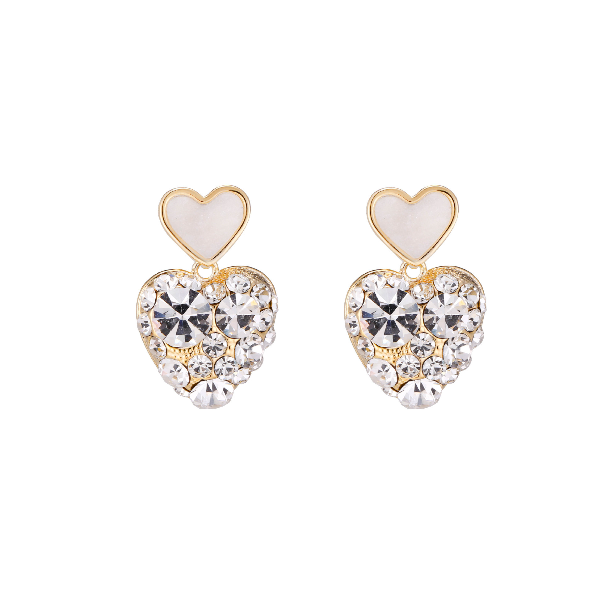 Dongdaemun, South Korea, offers a unique heart-shaped creative stud earrings for women, zircon earrings, and is a simple, fashionable and elegant ear accessory manufacturer for wholesale Item Picture