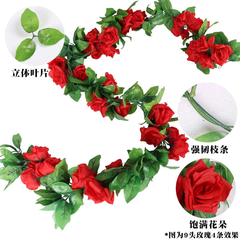 Emulación rosa flor ratán colgante de pared flor de seda decoración de boda sakura ratán flor falsa emulación de techo planta flor ratán details Picture