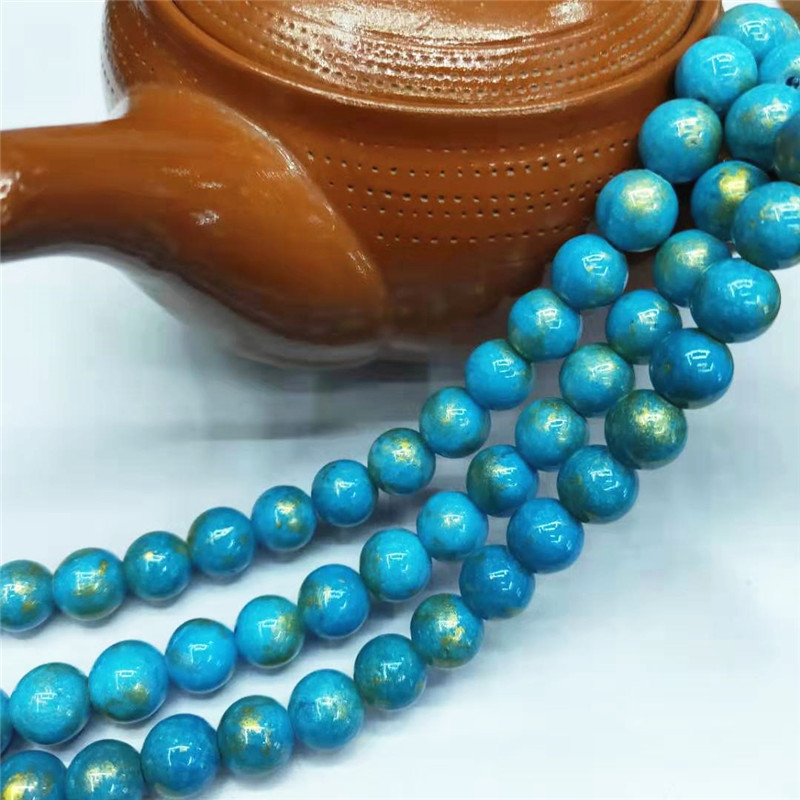 Wholesale of semi-finished products of crystal jewelry, gold-colored jade loose beads, DIY blue Persian jade bead jewelry and matching beads, factory direct sales Specification image