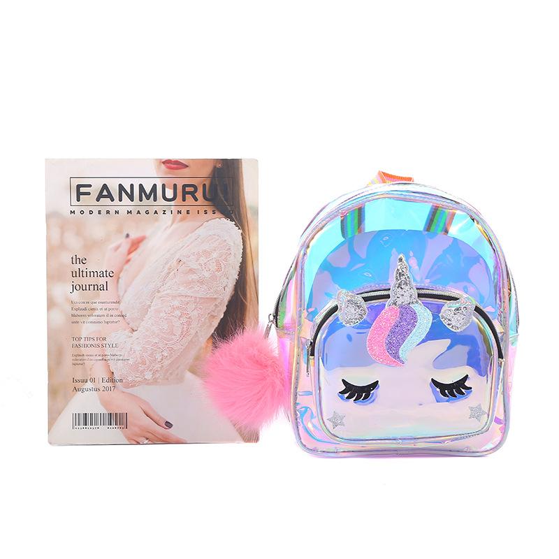 unicorn tendencia candy fantasmagórico color transparente para mujeres de gran capacidad lindo niños impermeable PVC doble hombro mochila escolar Item Picture