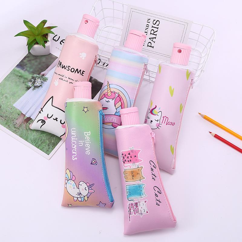 Customizable cute cartoon creative unicorn pen case with pencil sharpener and toothpaste shape, large-capacity storage stationery bag