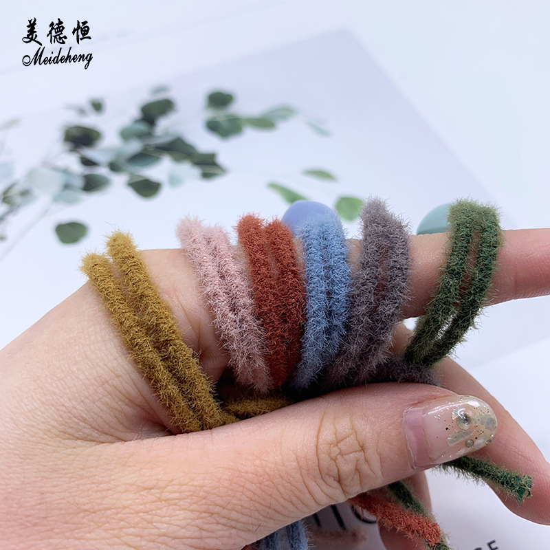 Factory direct sales of hair accessories, hair strings, plush high-elasticity rubber bands, diy fresh color headwear, rubber bands, versatile Application Scenario