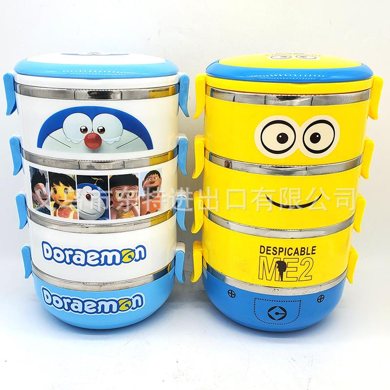 Factory direct sales of stainless steel round lunch boxes, multi-layer combination, single box, cartoon multi-color student and children's lunch boxes Item Picture