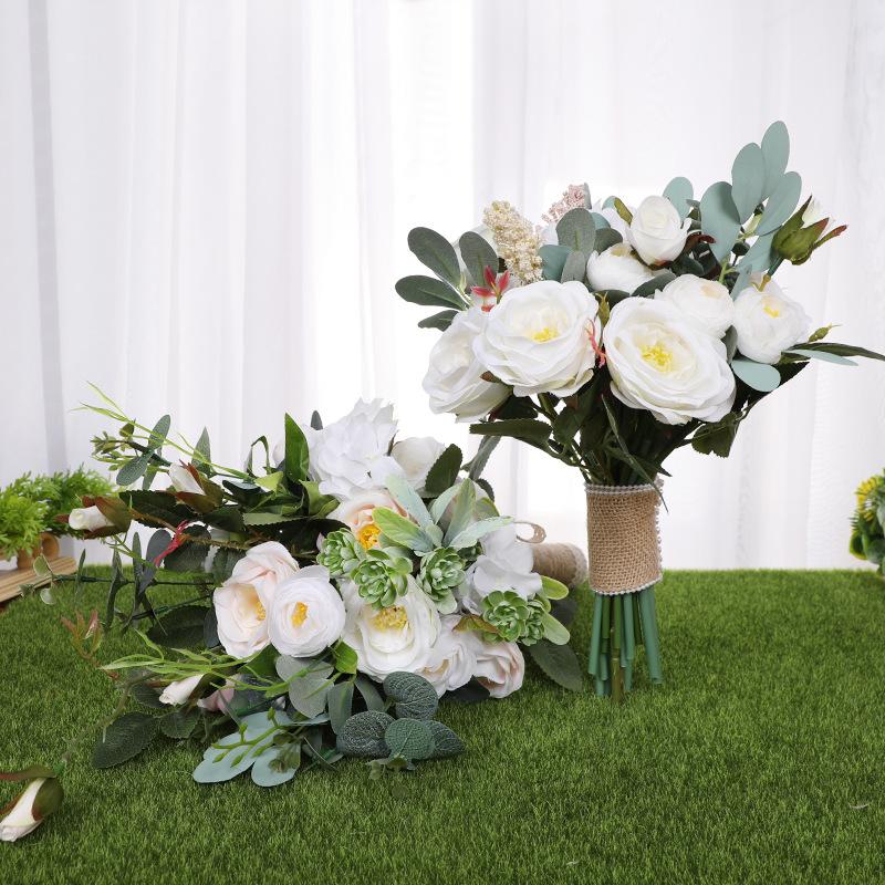 European-style simulated bride's bouquet, wedding bride's bouquet, white simulated rose, wholesale wedding supplies undefined