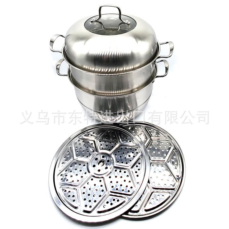 Stainless steel thickened steamer, electric wooden handle, bottom combination cover, three-layer steamer, household multi-functional soup steamer Item Picture