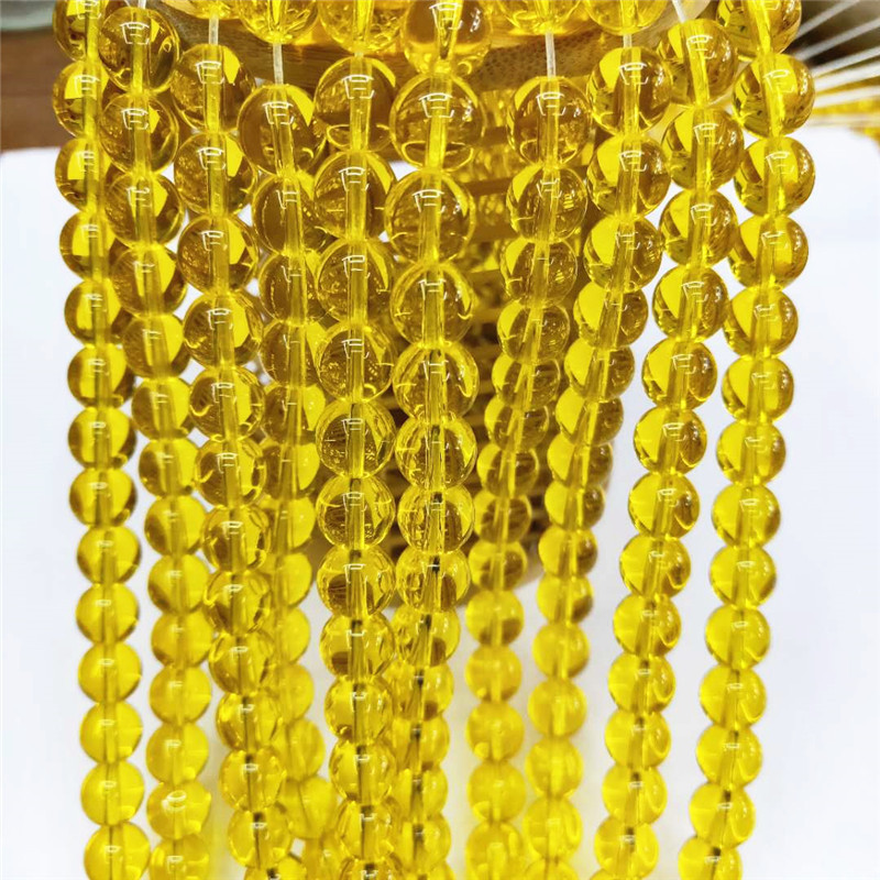 特色水晶珠宝 金黄色水晶玻璃散珠批发DIY圆珠饰品配珠厂家直销
