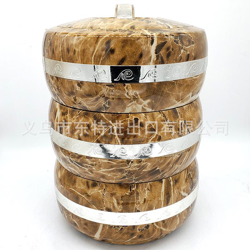 Stainless steel Japanese lunch box, multi-purpose round food compartment, family picnic, marble-patterned foreign trade picnic lunch box